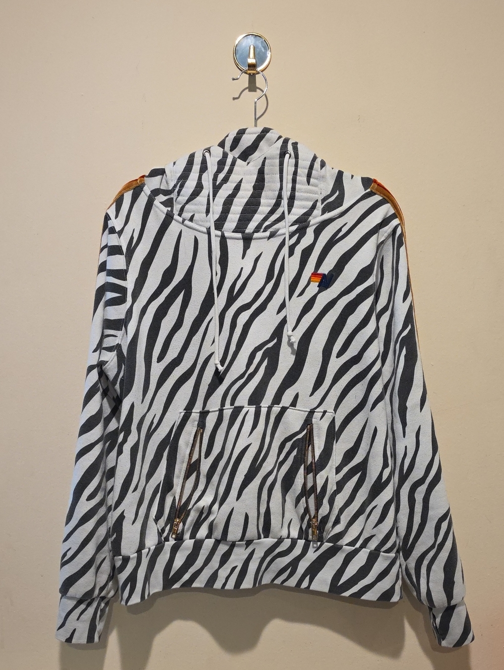 Aviator Nation Ninja Zebra Ninja Hoodie Size Large Velvet